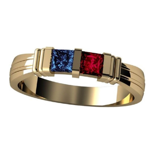 Central Diamond Center Princess Couples 2 Stone Ring w/Simulated Birthstones in Silver, 10K or 14K Gold