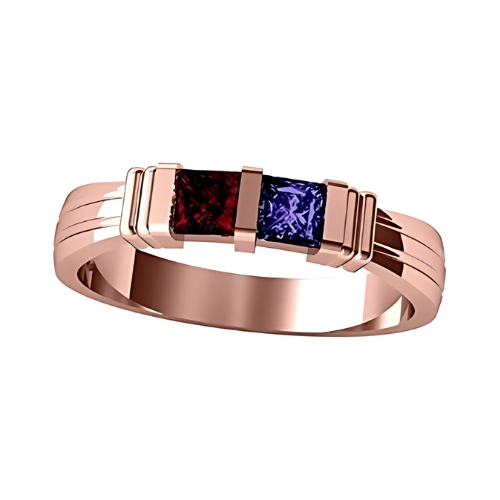 Princess Couples 2 Stone Ring with simulated birthstones.