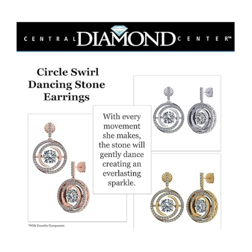 Central Diamond Center Circle Swirl Dancing Gemstone Dangle Earrings or Necklace in Sterling Silver w/Pure Brilliance Zirconia