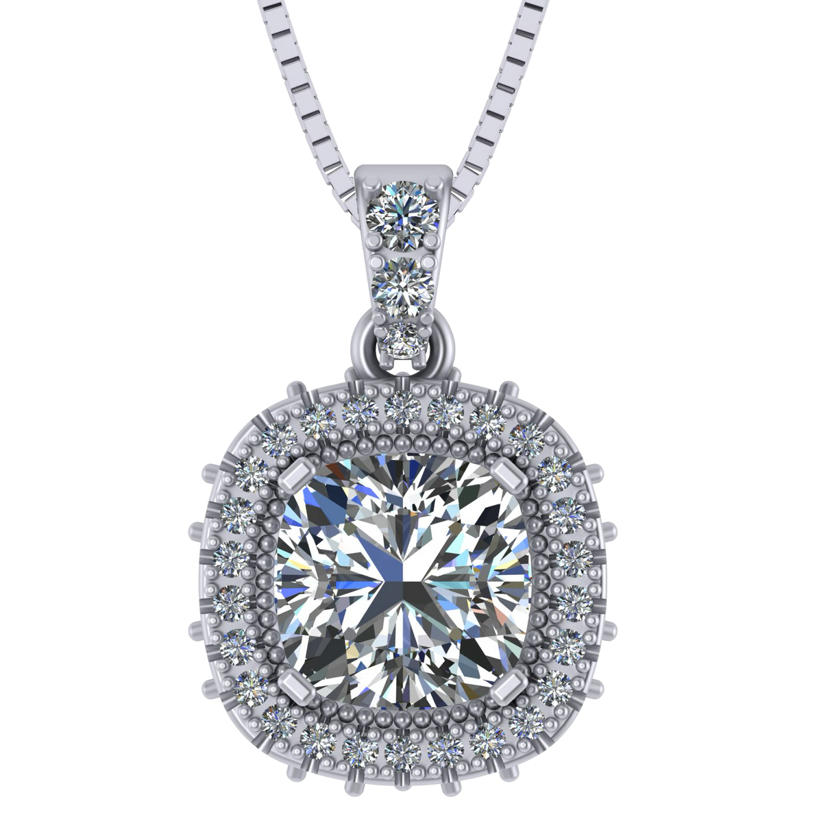 NANA Jewels Cushion Cut Halo CZ Simulated Diamond Solitaire Necklace Sterling Silver 8mm Zirconia Center Gemstone