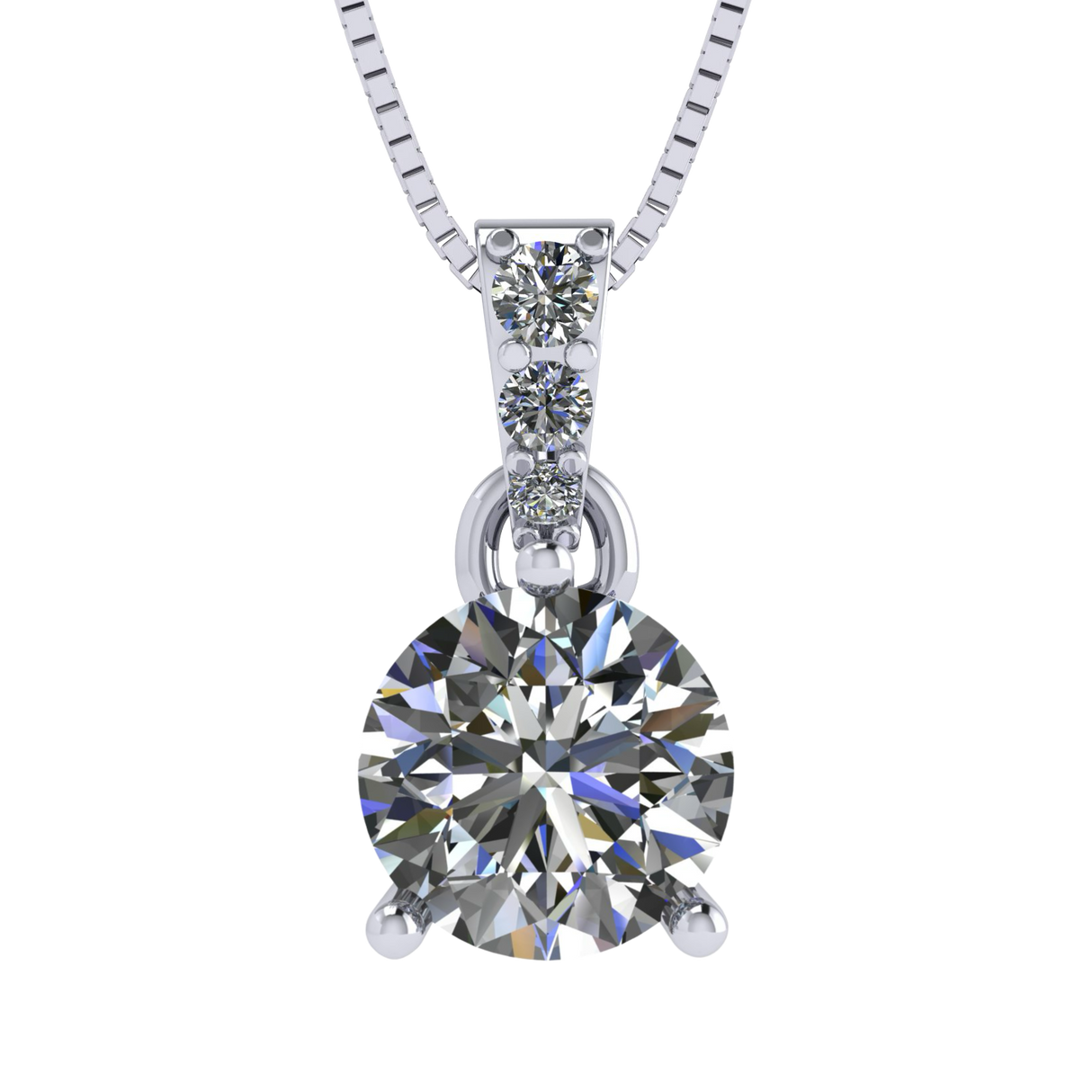 3 Prong Round Solitaire Simulated Diamond Necklace in Solid Sterling Silver with Pure Brilliance Zirconia