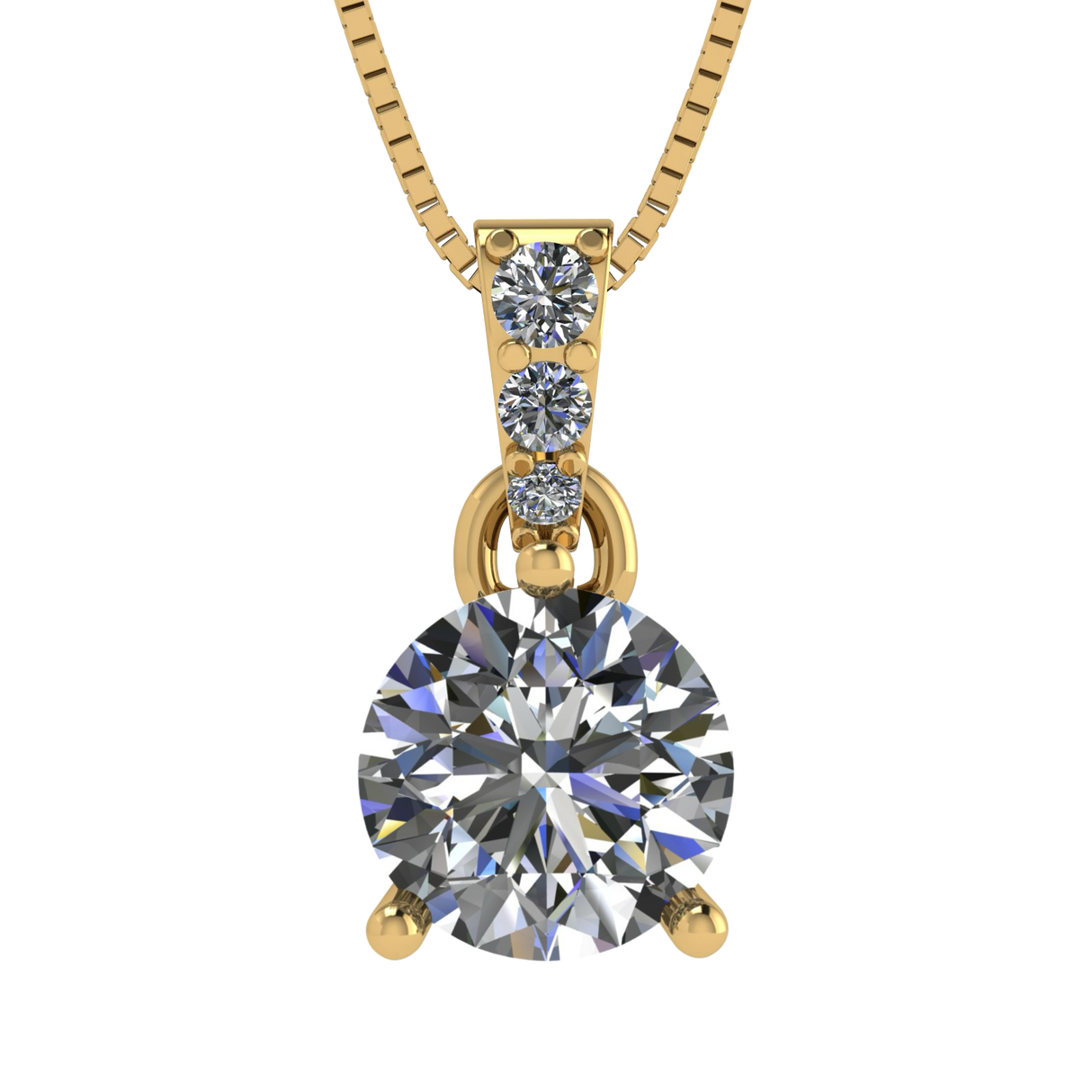 3 Prong Round Solitaire Simulated Diamond Necklace in Solid Sterling Silver with Pure Brilliance Zirconia