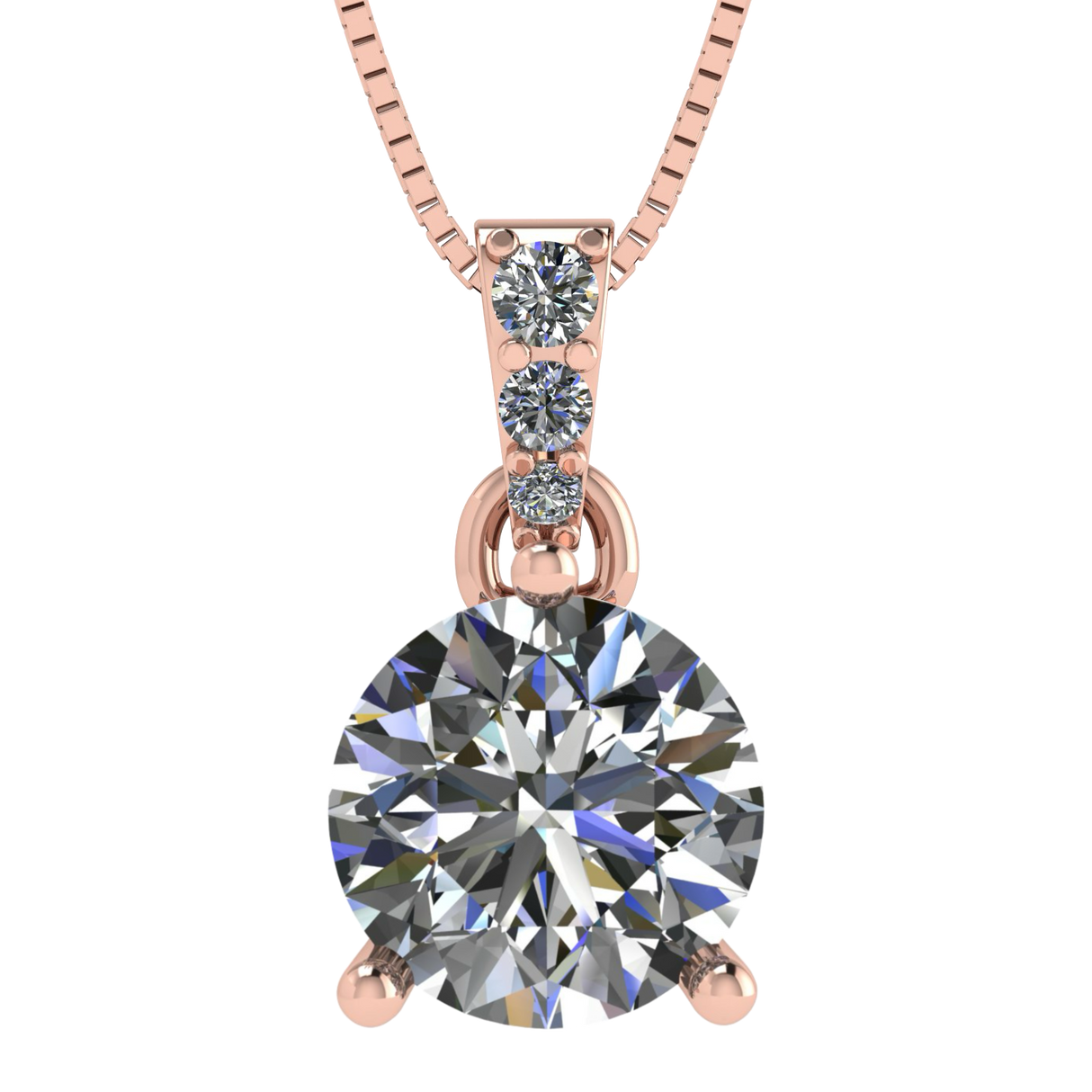 3 Prong Round Solitaire Simulated Diamond Necklace in Solid Sterling Silver with Pure Brilliance Zirconia
