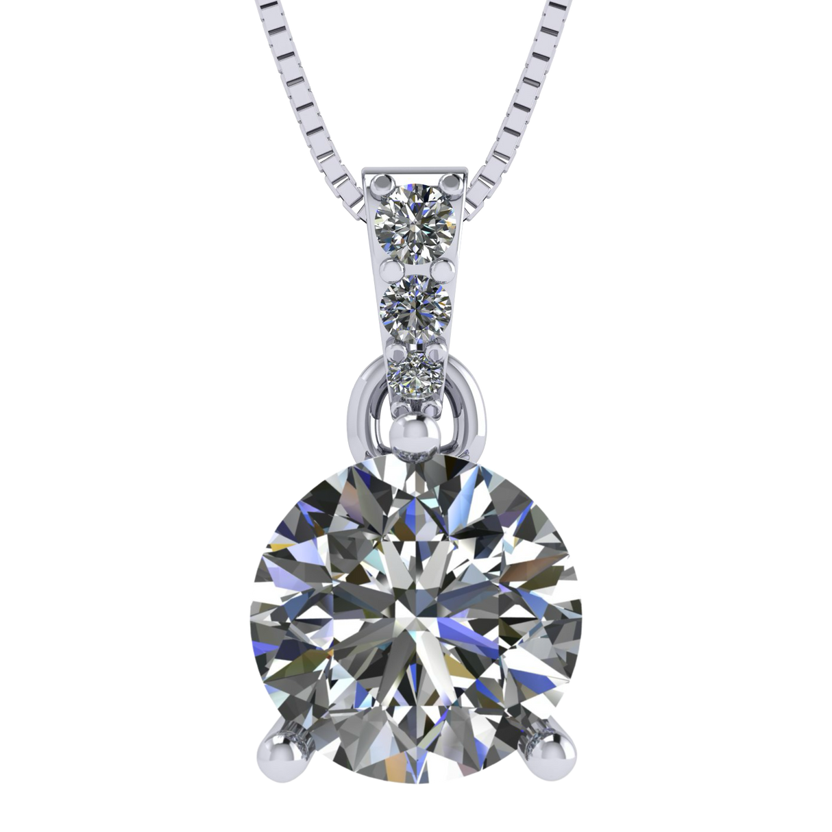 3 Prong Round Solitaire Simulated Diamond Necklace in Solid Sterling Silver with Pure Brilliance Zirconia