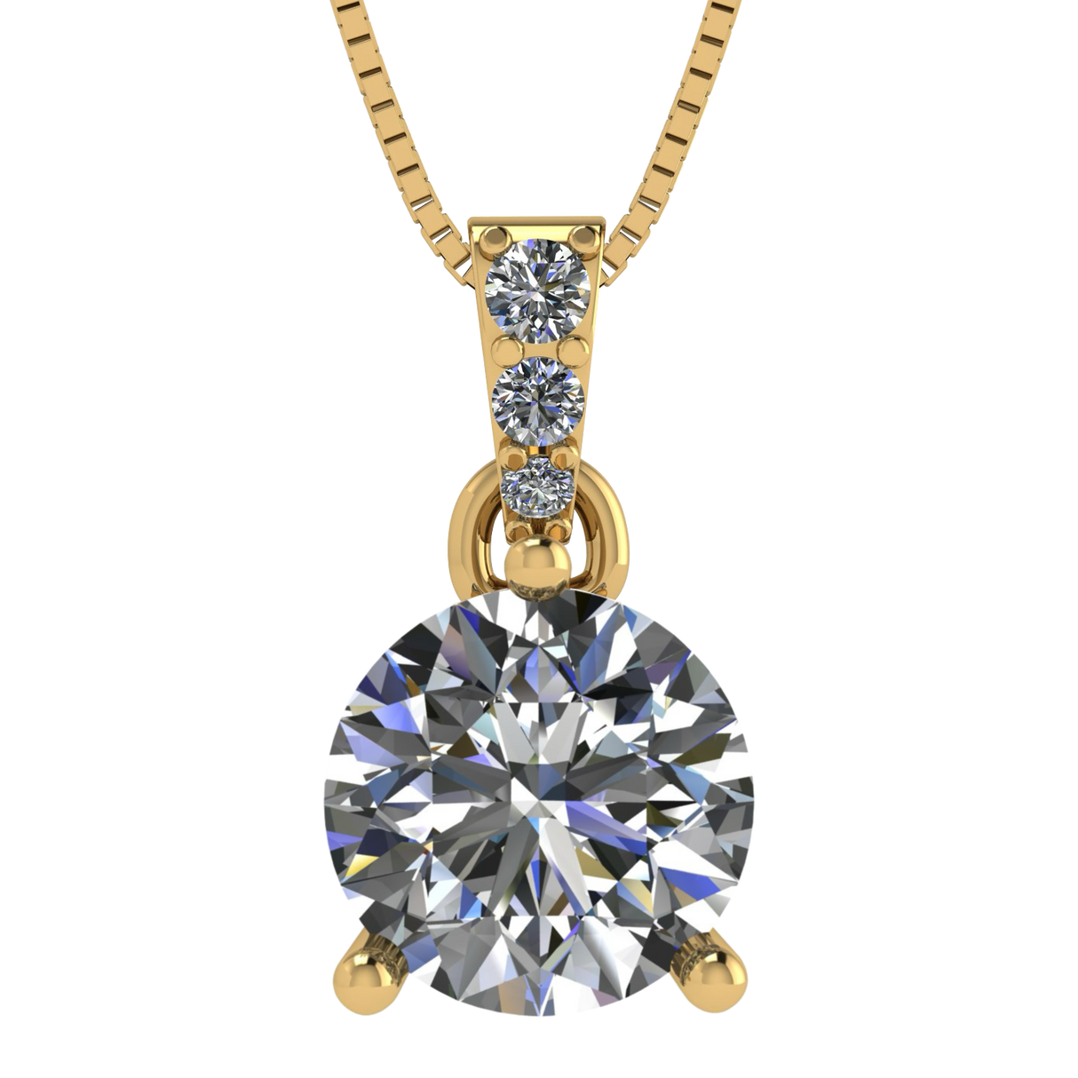 3 Prong Round Solitaire Simulated Diamond Necklace in Solid Sterling Silver with Pure Brilliance Zirconia