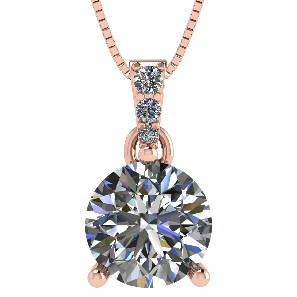 3 Prong Round Solitaire Simulated Diamond Necklace in Solid Sterling Silver with Pure Brilliance Zirconia