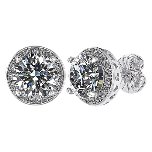 Round halo simulated diamond stud earrings, 925 sterling silver.