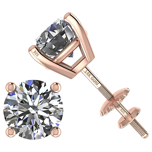 Central Diamond Center Round Cut CVD Lab-grown Diamond Stud Earrings 14K solid Gold from 0.20ct to 2.00ct E-F VS-SI
