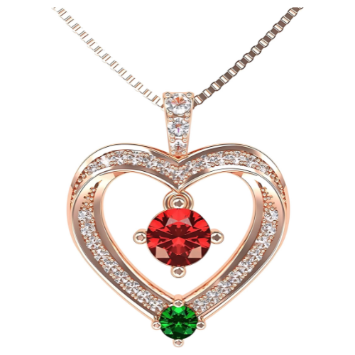 Couples 2 stone heart pendant with his and hers birthstones.