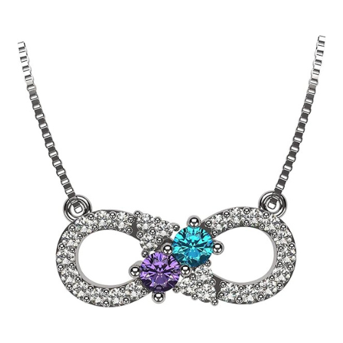 Central Diamond Center Infinity Couples 2 Stones Pendant w/His and Hers Pure Brilliance Simulated Birthstones & 18" Adj. Chain