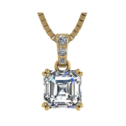 Nana Jewels Asscher Cut Simulate Diamond Solitaire Necklace With 22" Adjustable Box Chain- 7Mm(2Ct) Or 8Mm(3Ct) Look
