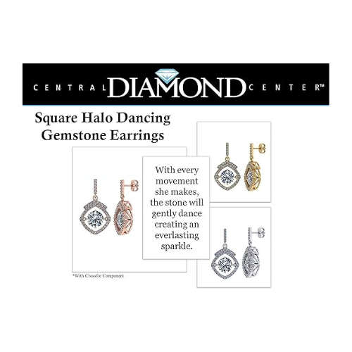 Square Halo Dancing Gemstone Matching Earrings & Necklace 925 Sterling Silver & Pure Brilliance Zirconia