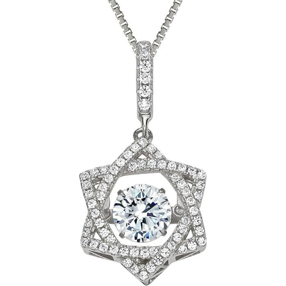 Star of David Dancing Gemstone Necklace in 925 Sterling Silver w/ Pure Brilliance Zirconia CZ
