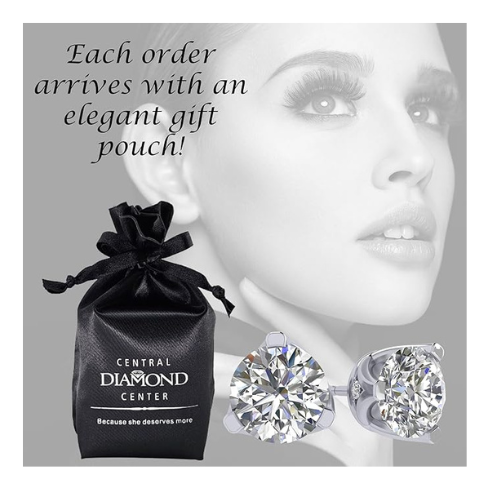 Lucita Simulated Diamond Stud Earrings with Solid 14K Gold Posts & Sterling Silver Basket, 3 & 4 Prongs