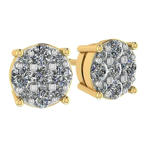 Diamond Stud Earrings CVD Lab Grown Diamonds solid 14K post & Silver basket, 7 or 9 Stone Cluster