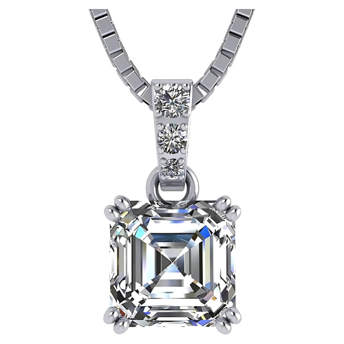 Nana Jewels Asscher Cut Simulate Diamond Solitaire Necklace With 22" Adjustable Box Chain- 7Mm(2Ct) Or 8Mm(3Ct) Look