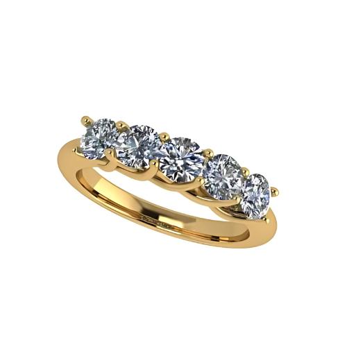 Wedding band in 14K yellow gold with a simulated diamond.