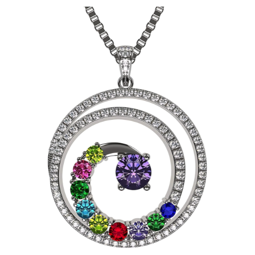 Swirl Birthstone Mothers Necklace with 3 simulated gemstones.