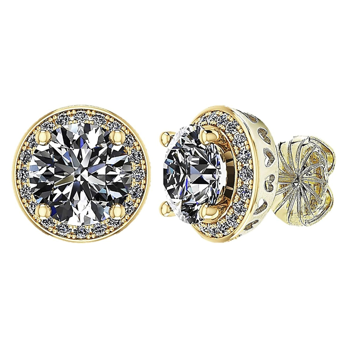 Round Halo Simulated Diamond Stud Earrings, 925 Sterling Silver & Hypoallergenic Post 2.50-3.00ctw CZ