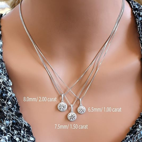 Sterling Silver necklace with round simulated diamond.