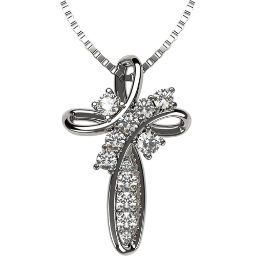 Family Cross Birthstone Mothers Necklace with 5 simulated stones.