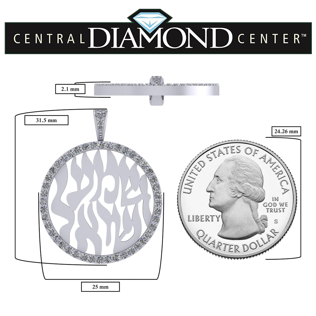 Central Diamond Center Shema Israel Partial Hebrew Prayer Pendant Necklace in Sterling Silver w/ Pure Brilliance Zirconia CZ