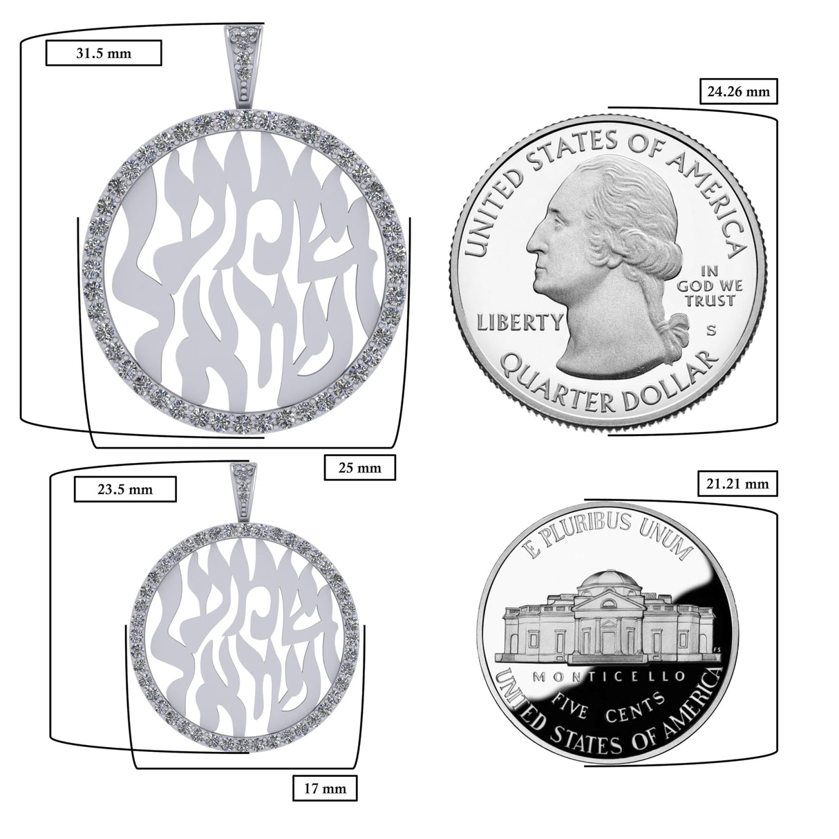 Central Diamond Center Shema Israel Partial Hebrew Prayer Pendant Necklace in Sterling Silver w/ Pure Brilliance Zirconia CZ