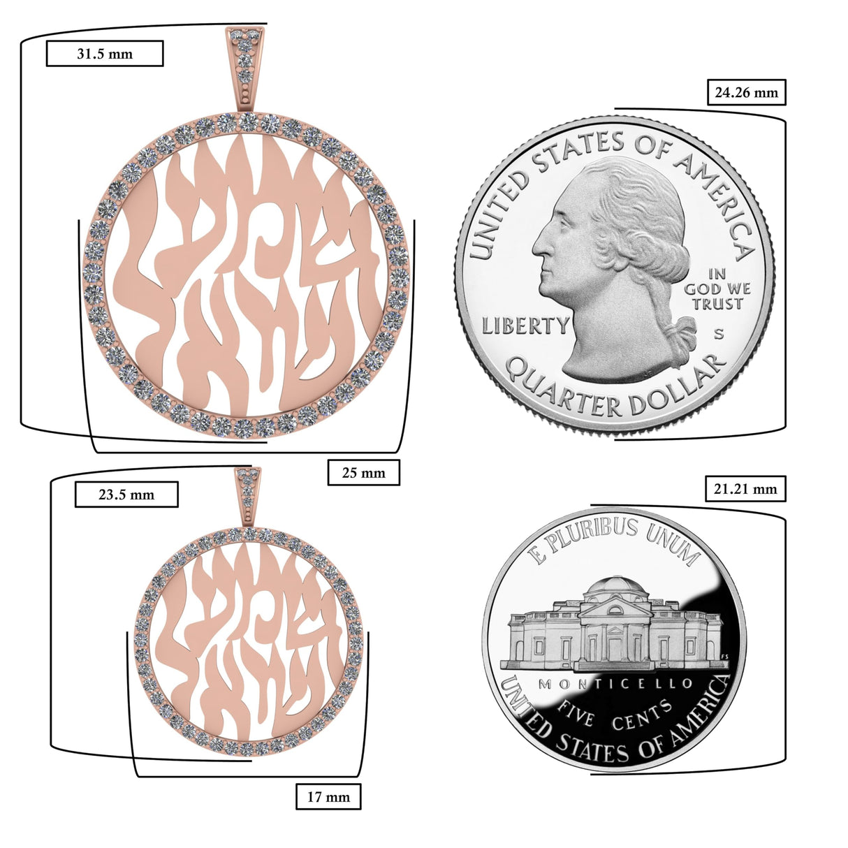 Central Diamond Center Shema Israel Partial Hebrew Prayer Pendant Necklace in Sterling Silver w/ Pure Brilliance Zirconia CZ