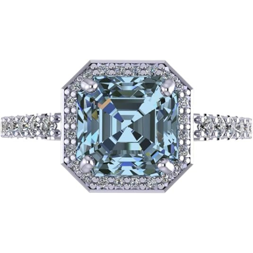NANA Jewels Sterling Silver Asscher Cut Engagement Rings for Women - Choose Simulated Morganite, Citrine, Aquamarine & More
