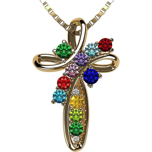 Model wearing Sterling Silver Family Cross Necklace.