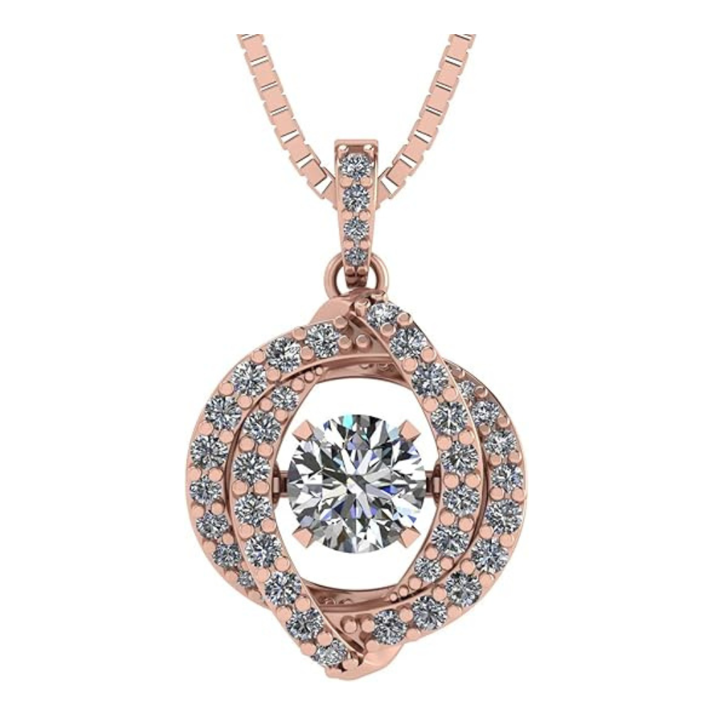 Central Diamond Center Swirl Dancing Gemstone Necklace for Women in Solid 925 Sterling Silver w/Pure Brilliance Zirconia CZ