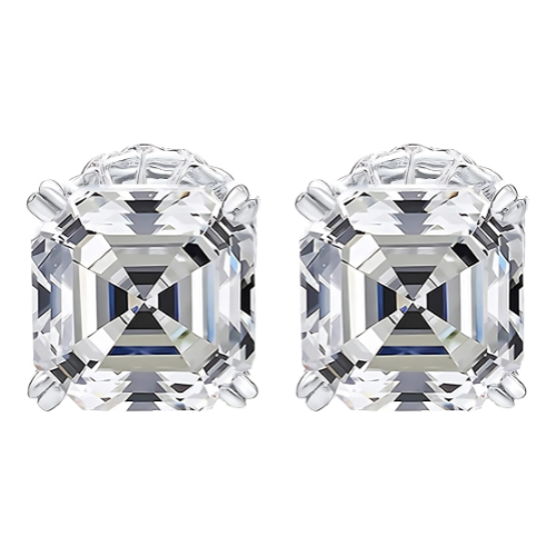 Nana Jewels Sterling Silver Asscher-Cut Pure Brilliance Zirconia Stud Earrings,(0.75 to 4 Cttw) Hypoallergenic