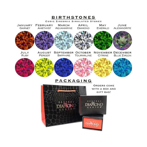 Central Diamond Center Princess w/ Side CZ Couples 2 Stone Ring w/ Simulated Birthstones in Silver 10K or 14K Gold