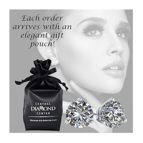 14K Gold Post & Sterling Silver Pure Brilliance Zirconia 3 Prong Martini Style Stud Earrings 1.0ct to 4ct