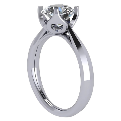 Close-up of a sterling silver round cut solitaire ring.