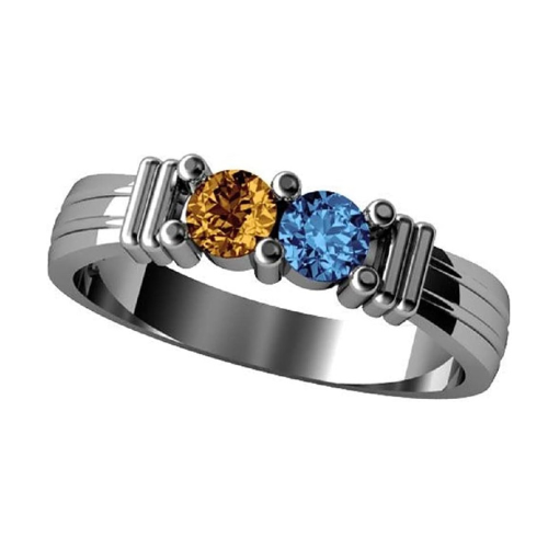 Central Diamond Center Shared Prong Couples 2 Stone Ring w/Simulated Birthstones in Sterling Silver, 10K or 14K Gold