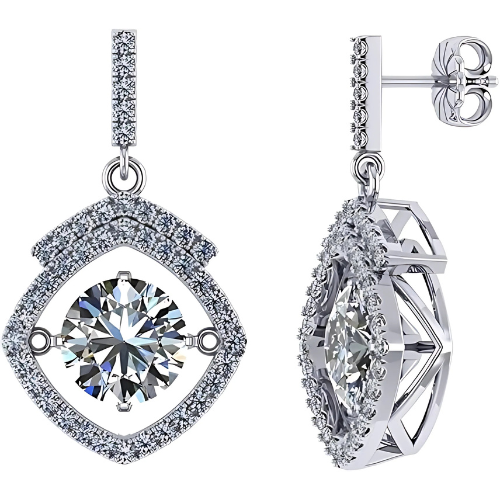 Square Halo Dancing Gemstone Matching Earrings & Necklace 925 Sterling Silver & Pure Brilliance Zirconia