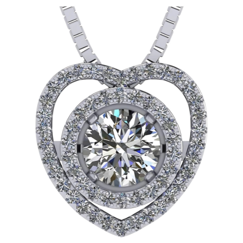 Circle in Heart Dancing Gemstone Necklace solid 925 sterling silver.