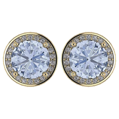 NANA Jewels Round Halo Simulated Aquamarine Pure Brilliance Zirconia Earrings & Necklace in Solid Sterling Silver