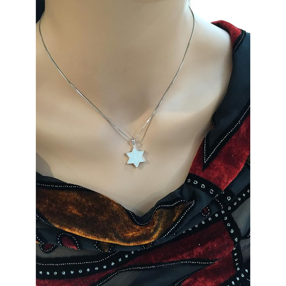 Central Diamond Center Star of David Pendant Sterling Silver and Pure Brilliance CZ w/Box Chain