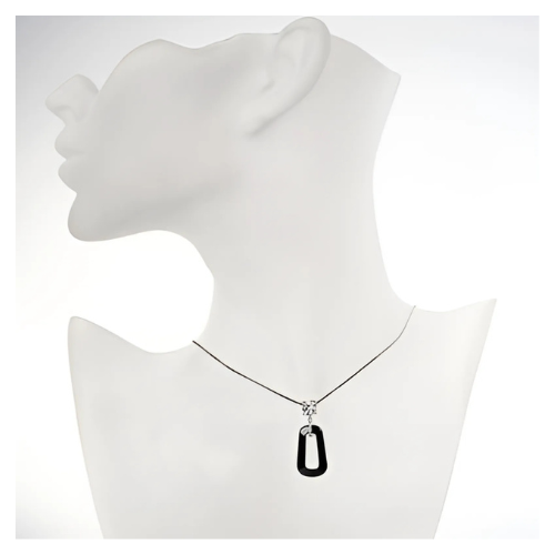 Pure brilliance zirconia set in a black ceramic pendant.