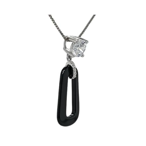 Central Diamond Center Black Ceramic & Pure Brilliance Zirconia CZ Earrings and Necklace