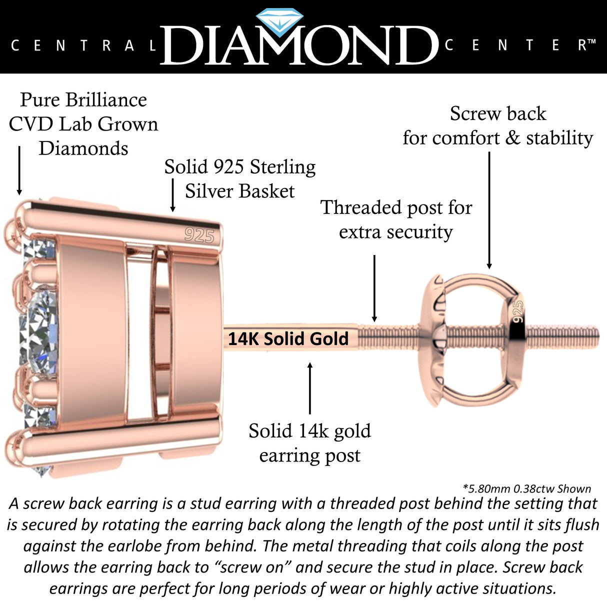 Diamond Stud Earrings CVD Lab Grown Diamonds solid 14K post & Silver basket, 7 or 9 Stone Cluster