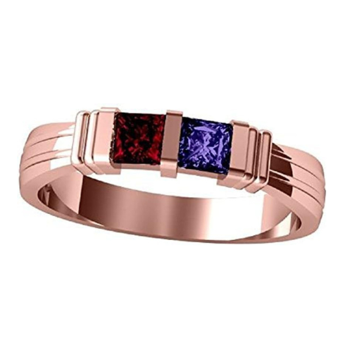 Central Diamond Center Princess Couples 2 Stone Ring w/Simulated Birthstones in Silver, 10K or 14K Gold