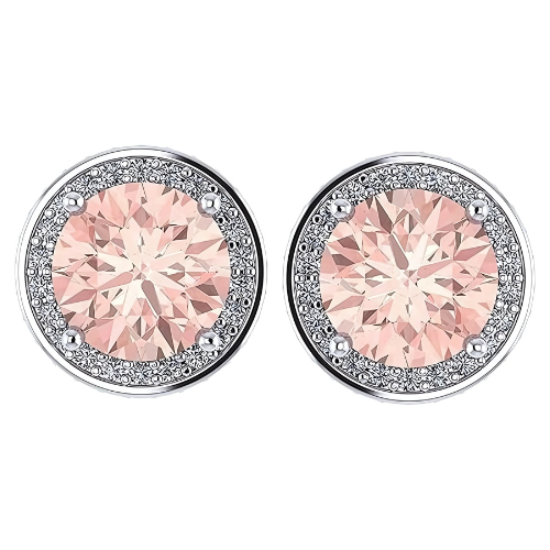 Simulated Morganite Pure Brilliance Zirconia Round Halo Stud Earrings in Solid Sterling Silver, Hypoallergenic