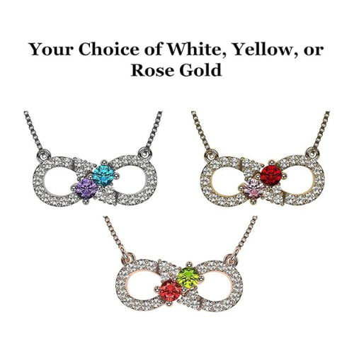 Central Diamond Center Infinity Couples 2 Stones Pendant w/His and Hers Pure Brilliance Simulated Birthstones & 18" Adj. Chain