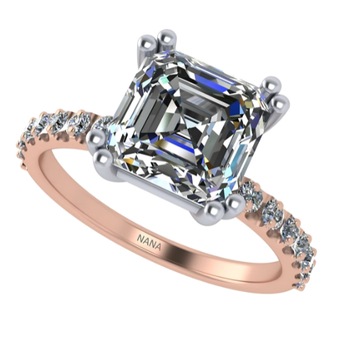 NANA Jewels 1.50ct-3.00ct Asscher Cut Solitaire Zirconia Engagement Ring W/Sides in Sterling Silver, 10K or 14K Gold