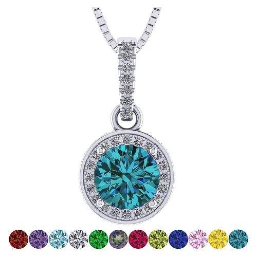 Customized Birthstone Necklace with simulated diamond halo.