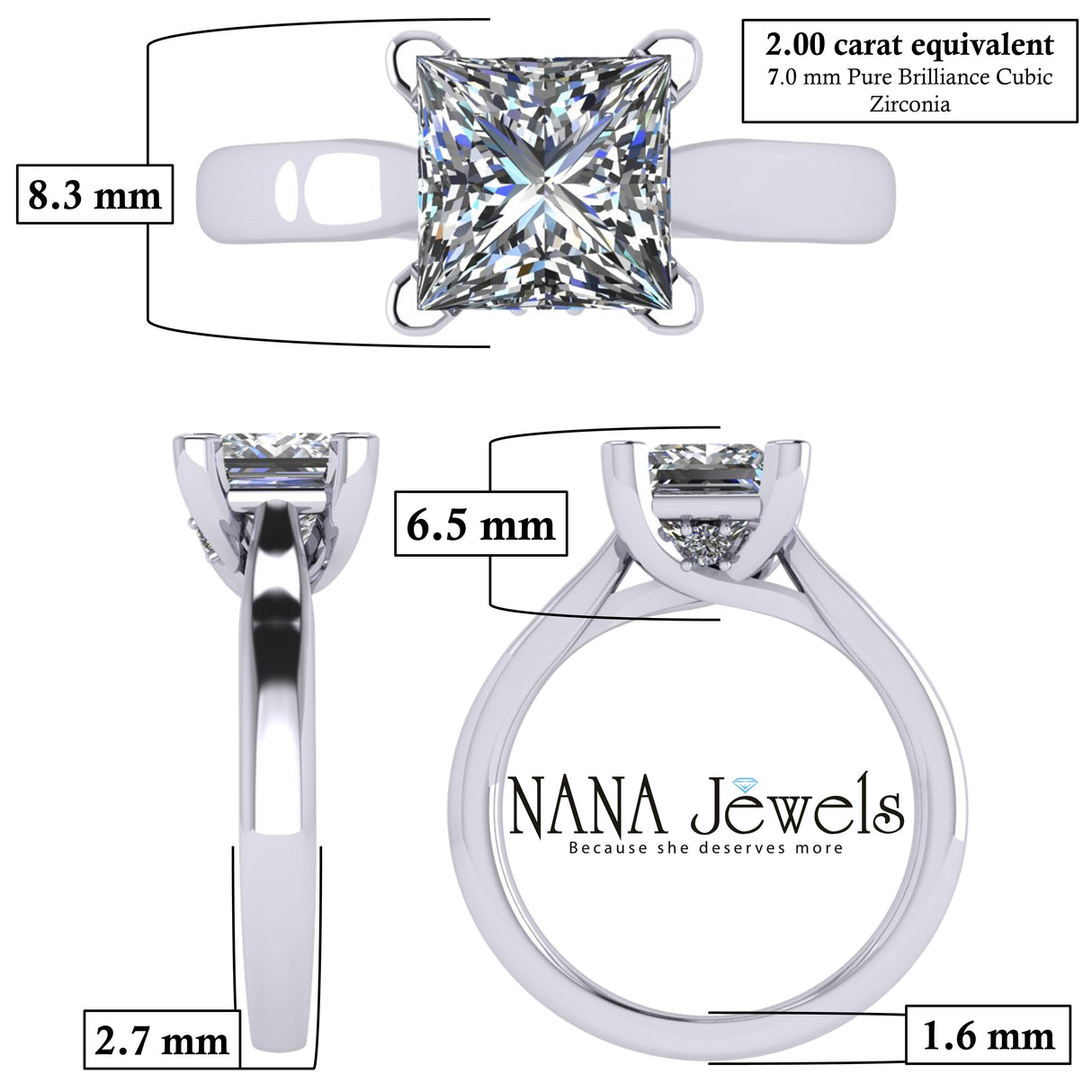 NANA Jewels 1.00-4.00ct Lucita Cushion & Princess Cut Solitaire Wedding Engagement Ring Series, 10K Gold w/Cubic Zirconia Simulated Diamond(B)