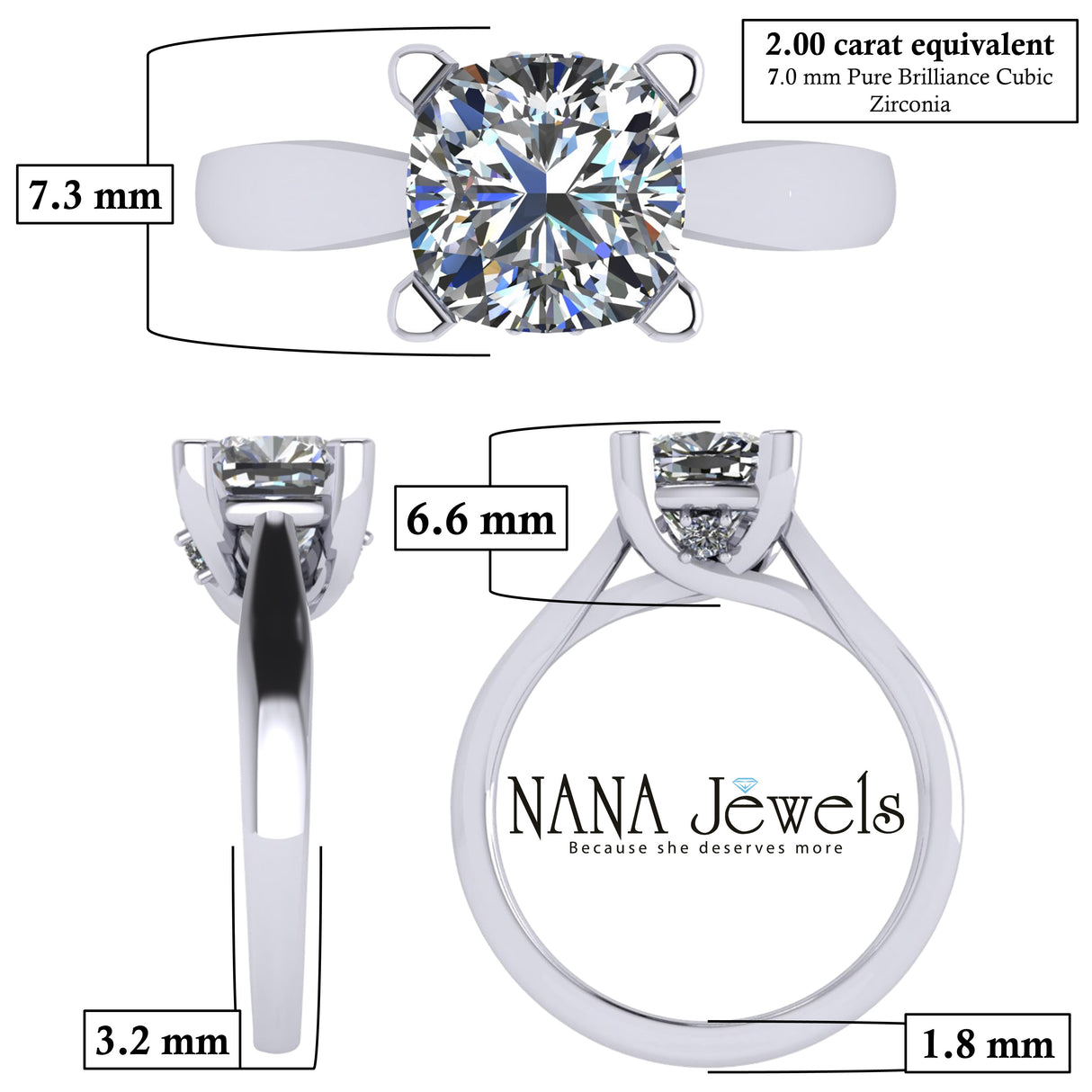 NANA Jewels 1.00-4.00ct Lucita Cushion & Princess Cut Solitaire Wedding Engagement Ring Series, 10K Gold w/Cubic Zirconia Simulated Diamond(B)